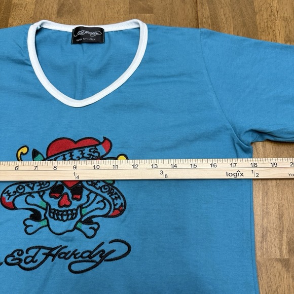 Ed Hardy T-shirt women's small embroidered love kills slowly skull heart y2k - Picture 5 of 7